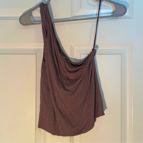One Shoulder Burgundy Striped Tank - Picture 1 of 5